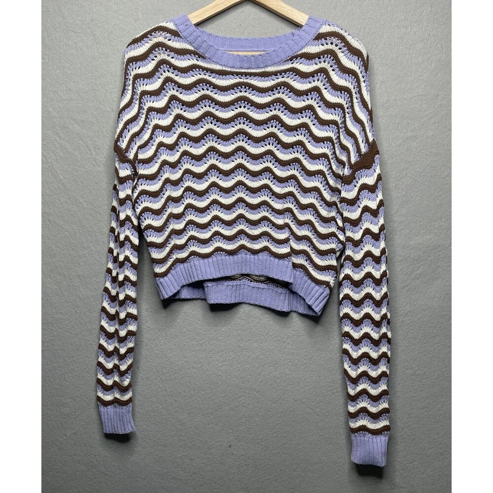 Hollister Womens Cropped Wave Pattern Crochet Sweater XS